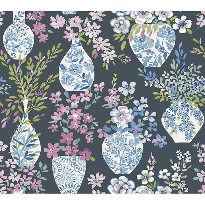 Harper Charcoal Floral Vase Wallpaper wallpaper by York Wallcoverings