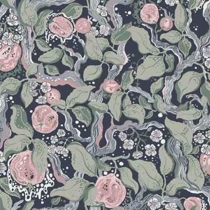 Kort Dark Blue Fruit And Floral Wallpaper wallpaper by York Wallcoverings