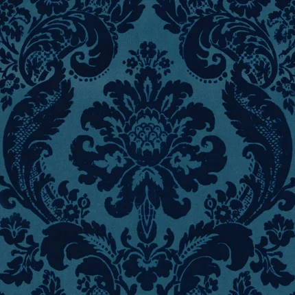 Shadow Blue Flocked Damask Wallpaper wallpaper by York Wallcoverings