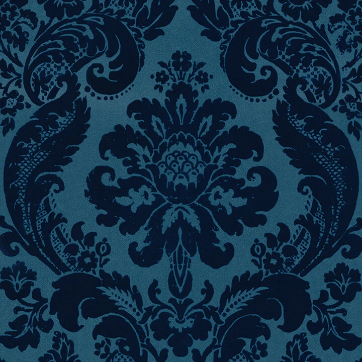 Shadow Blue Flocked Damask Wallpaper wallpaper by York Wallcoverings