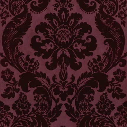 Shadow Merlot Flocked Damask Wallpaper wallpaper by York Wallcoverings