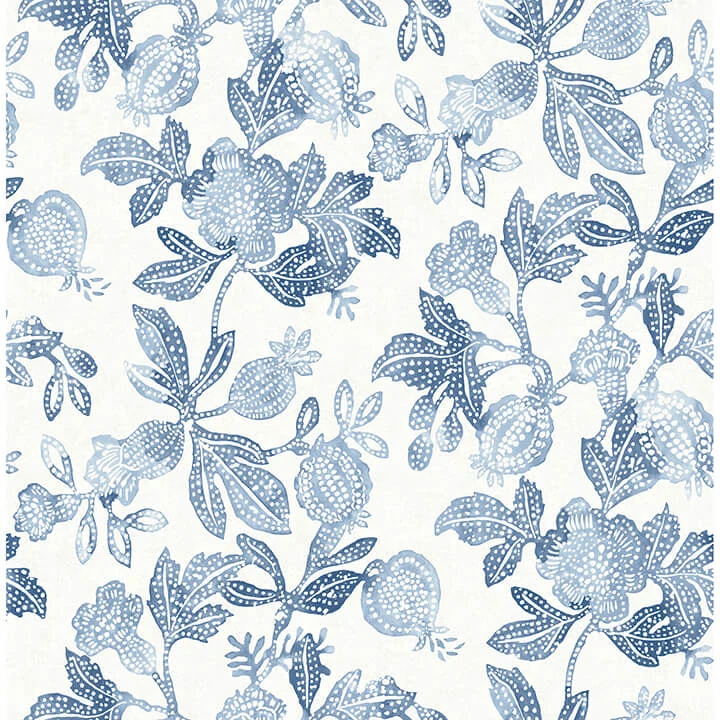 Beach Rose Blue Floral Fruits Wallpaper - York Wallpaper Image 1 Beach Rose Blue Floral Fruits Wallpaper wallpaper by York Wallcoverings