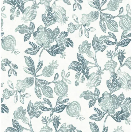 Beach Rose Teal Floral Fruits Wallpaper wallpaper by York Wallcoverings