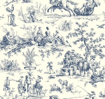 Seasons Toile Wallpaper Navy wallpaper by York Wallcoverings