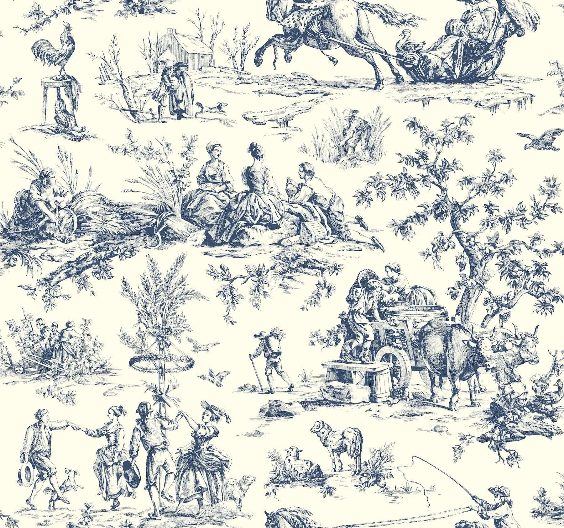 Seasons Toile Wallpaper Navy wallpaper by York Wallcoverings