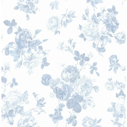 Everblooming Rosettes Sky Blue Cabbage Rose Bouquets Wallpaper wallpaper by York Wallcoverings