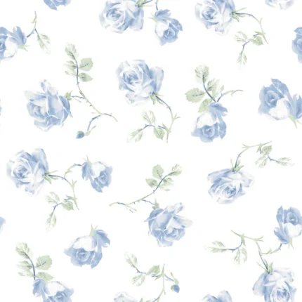 Ribbon Rosa French Blue Loose Roses Wallpaper wallpaper by York Wallcoverings