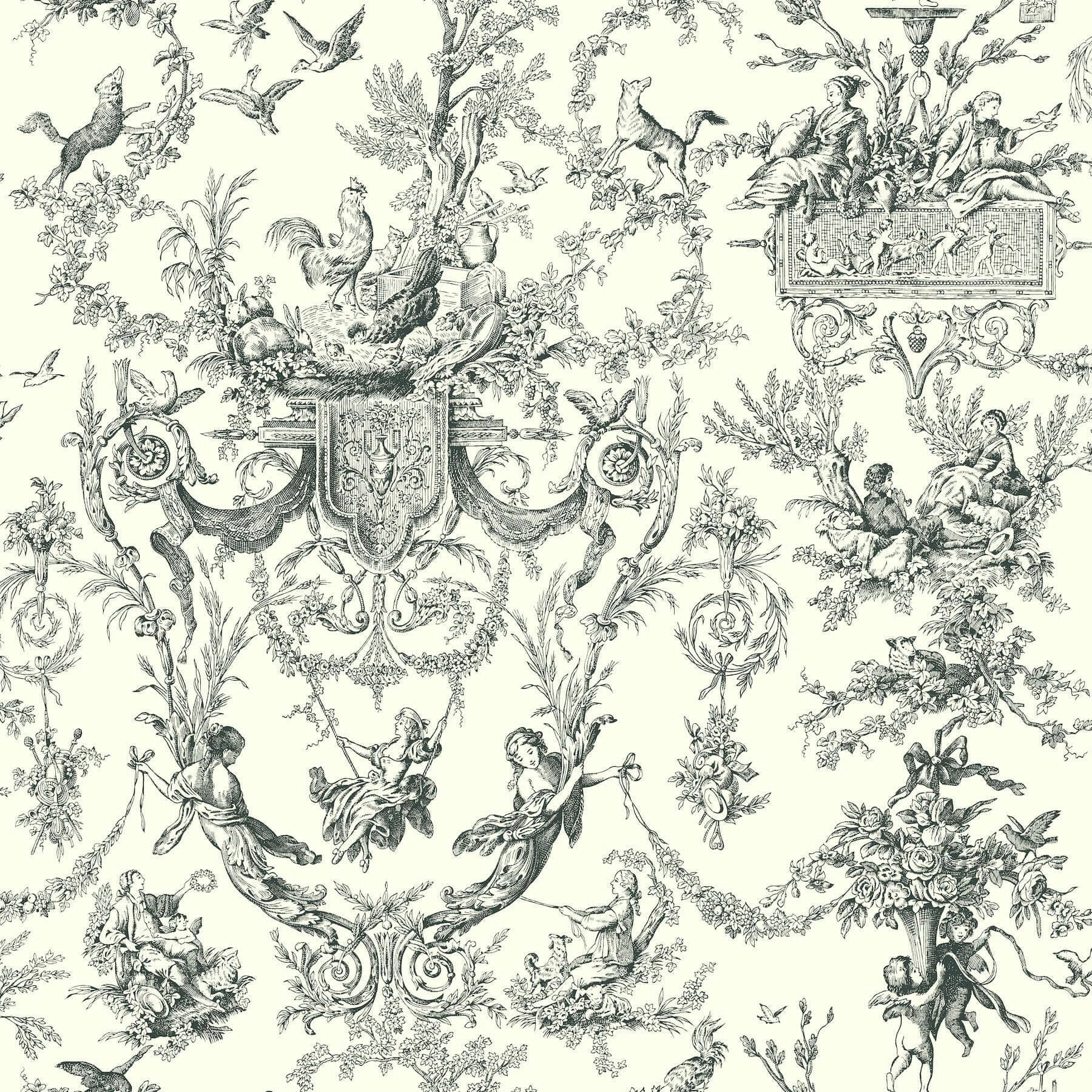 Old World Toile Wallpaper Blackwhite wallpaper by York Wallcoverings