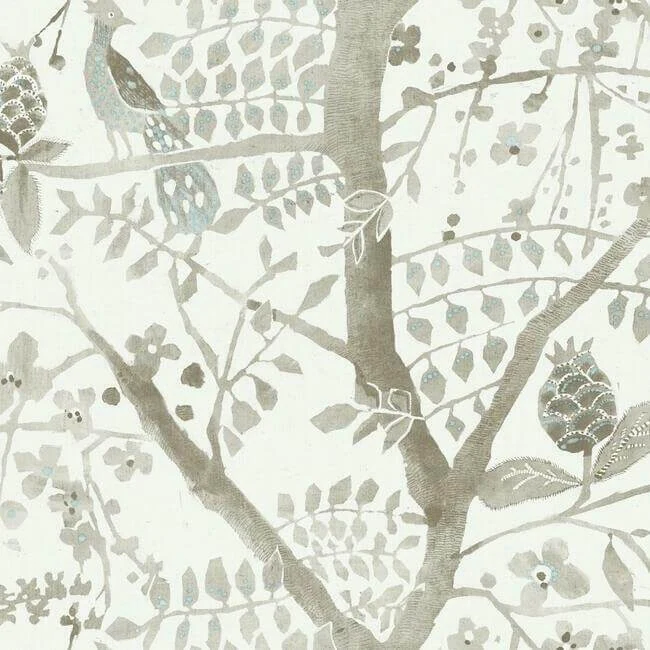 Peacock Block Print Wallpaper Linen wallpaper by York Wallcoverings