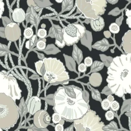 Vincent Poppies Wallpaper Blackneutral wallpaper by York Wallcoverings