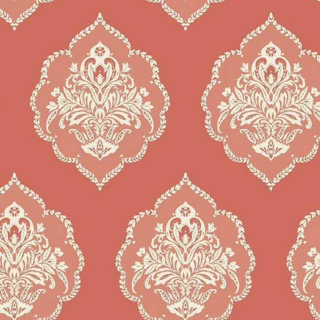 Signet Medallion Damask Wallpaper Coral wallpaper by York Wallcoverings
