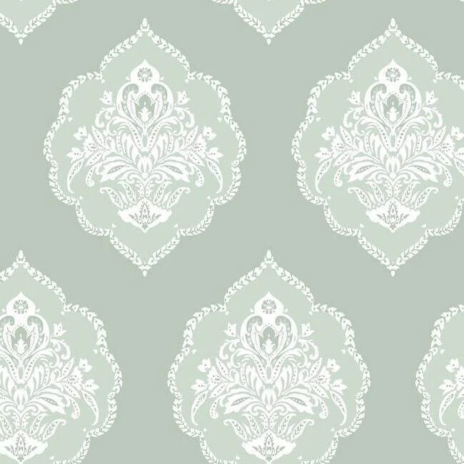 Signet Medallion Damask Wallpaper Eucalyptus wallpaper by York Wallcoverings