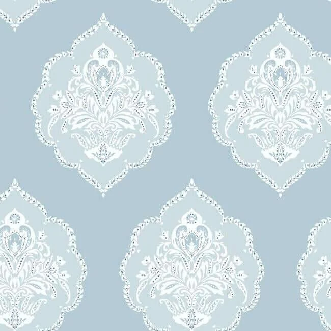 Signet Medallion Damask Wallpaper Sky wallpaper by York Wallcoverings