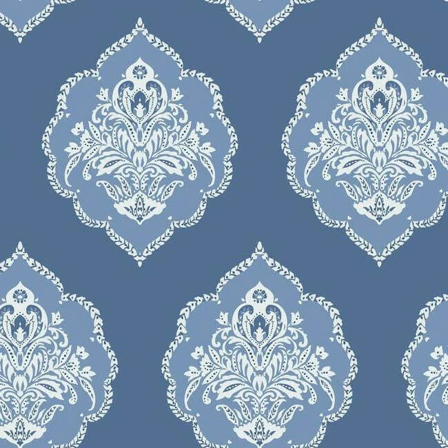Signet Medallion Damask Wallpaper Cobalt wallpaper by York Wallcoverings
