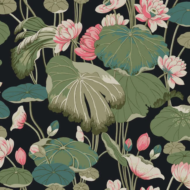 Lotus Pond Wallpaper Midnightflamingo wallpaper by York Wallcoverings