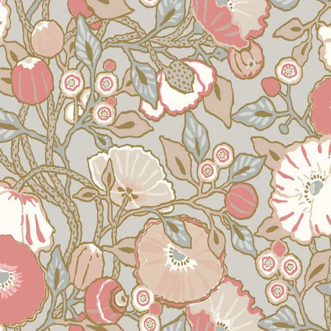 Vincent Poppies Wallpaper Dove wallpaper by York Wallcoverings