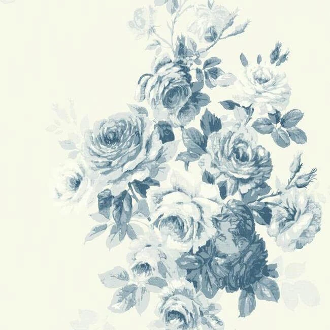 Tea Rose Wallpaper Blue wallpaper by York Wallcoverings