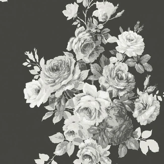 Tea Rose Wallpaper Blackwhite On Black wallpaper by York Wallcoverings