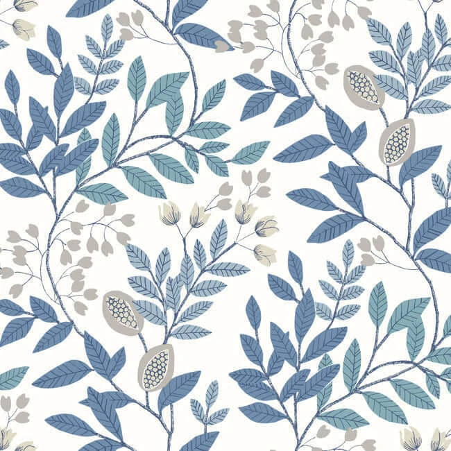 Eden Retreat Wallpaper Whiteblueglint wallpaper by York Wallcoverings