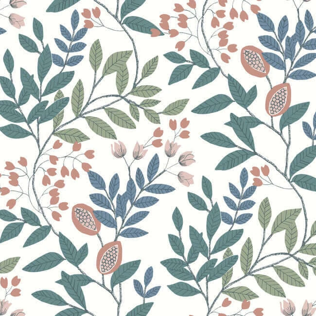 Eden Retreat Wallpaper Whitepinkteal wallpaper by York Wallcoverings