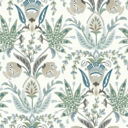 Seaside Jacobean Wallpaper Whitegreenblue wallpaper by York Wallcoverings