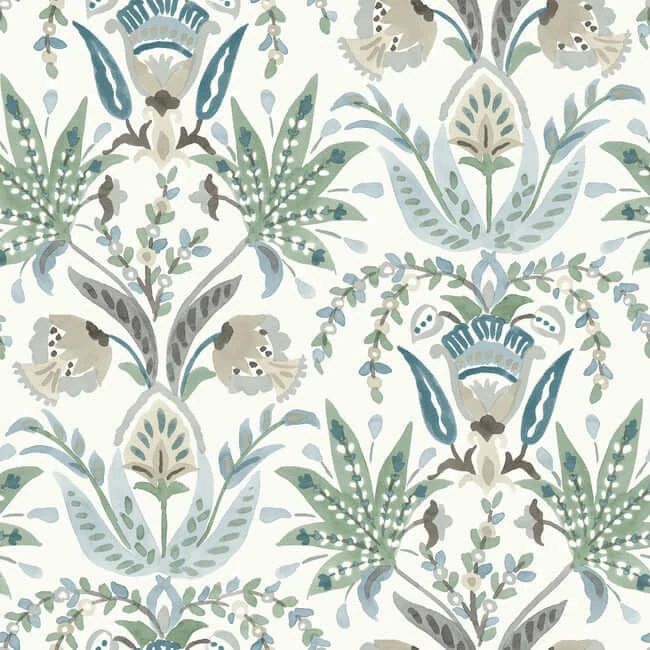 Seaside Jacobean Wallpaper Whitegreenblue wallpaper by York Wallcoverings