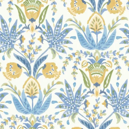 Seaside Jacobean Wallpaper Whiteyellowblue wallpaper by York Wallcoverings