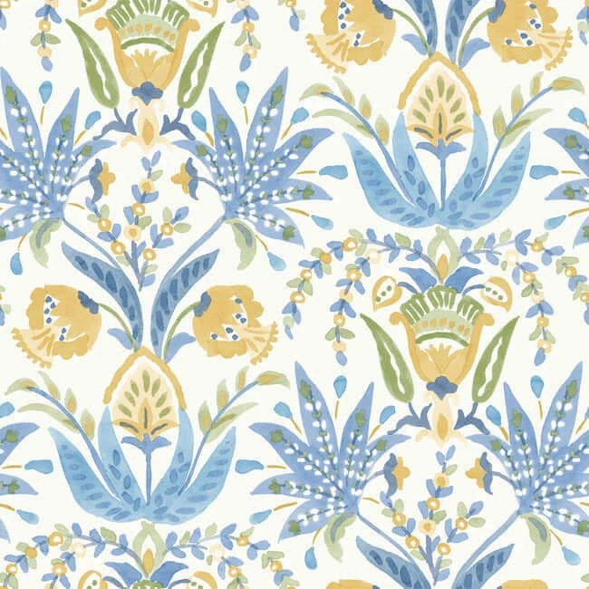 Seaside Jacobean Wallpaper Whiteyellowblue wallpaper by York Wallcoverings