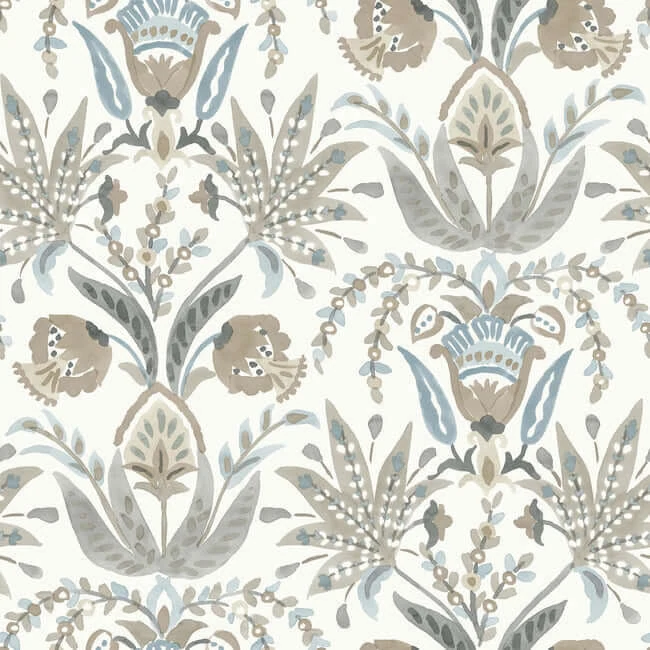 Seaside Jacobean Wallpaper Whitetaupeblue wallpaper by York Wallcoverings