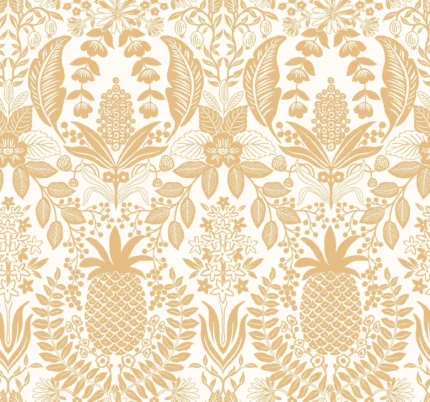 Pineapple Damask Wallpaper White Gold wallpaper by York Wallcoverings