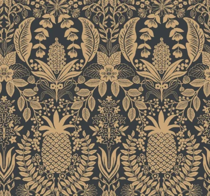 Pineapple Damask Wallpaper Black Gold wallpaper by York Wallcoverings
