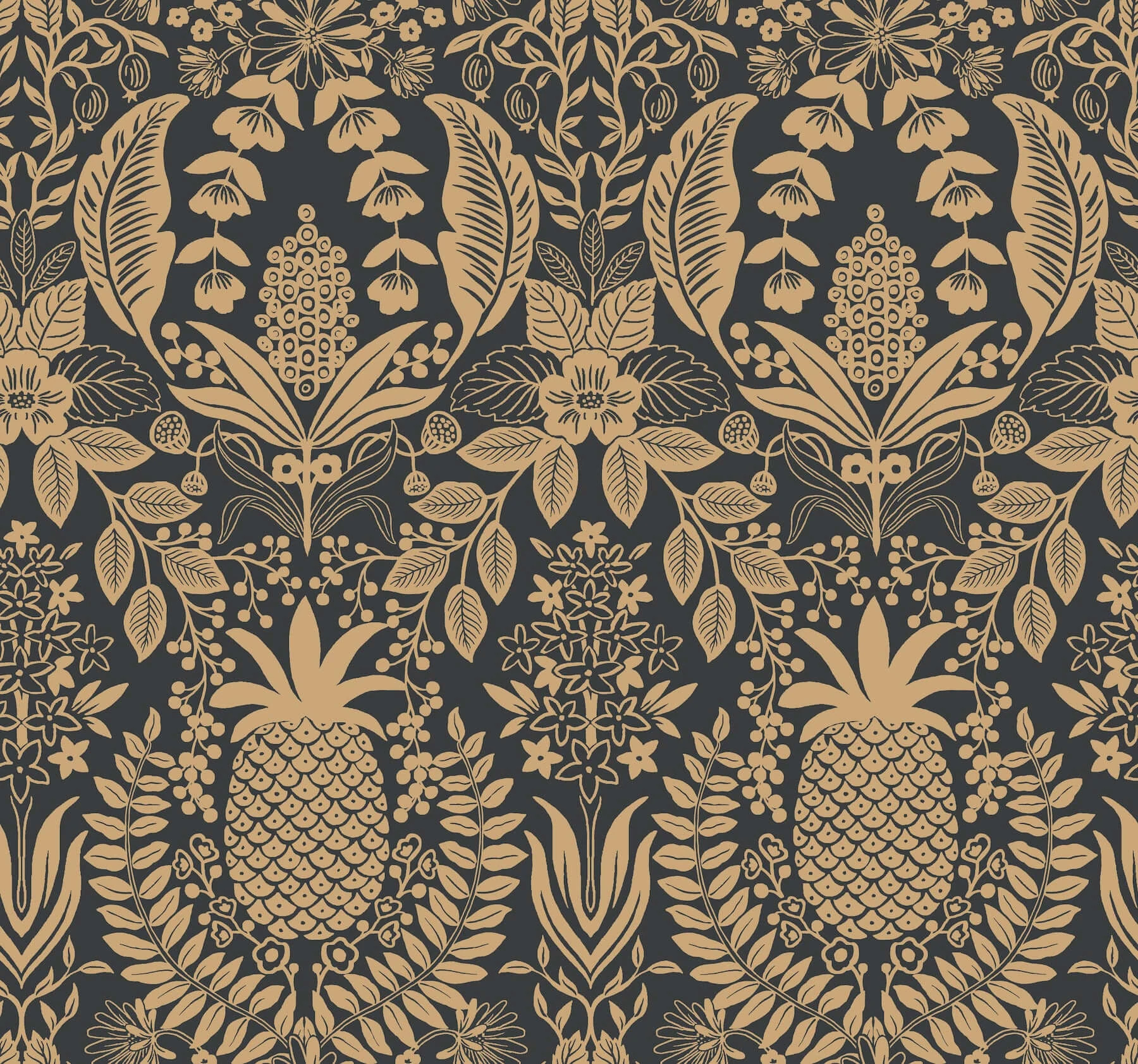 Pineapple Damask Wallpaper Black Gold - York Wallpaper Image 1 Pineapple Damask Wallpaper Black Gold wallpaper by York Wallcoverings