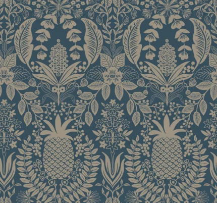 Pineapple Damask Wallpaper Navy wallpaper by York Wallcoverings