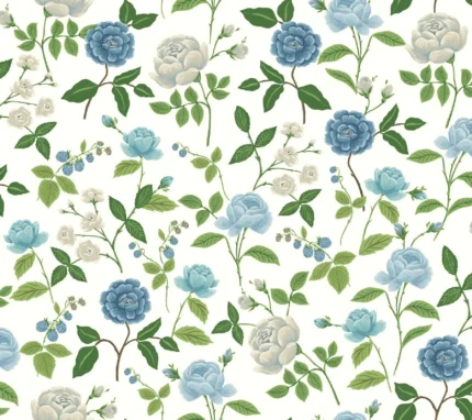 Roses Wallpaper White Blue wallpaper by York Wallcoverings