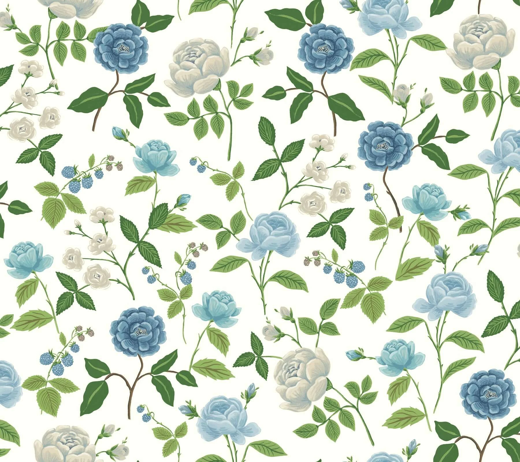 Roses Wallpaper White Blue - York Wallpaper Image 1 Roses Wallpaper White Blue wallpaper by York Wallcoverings