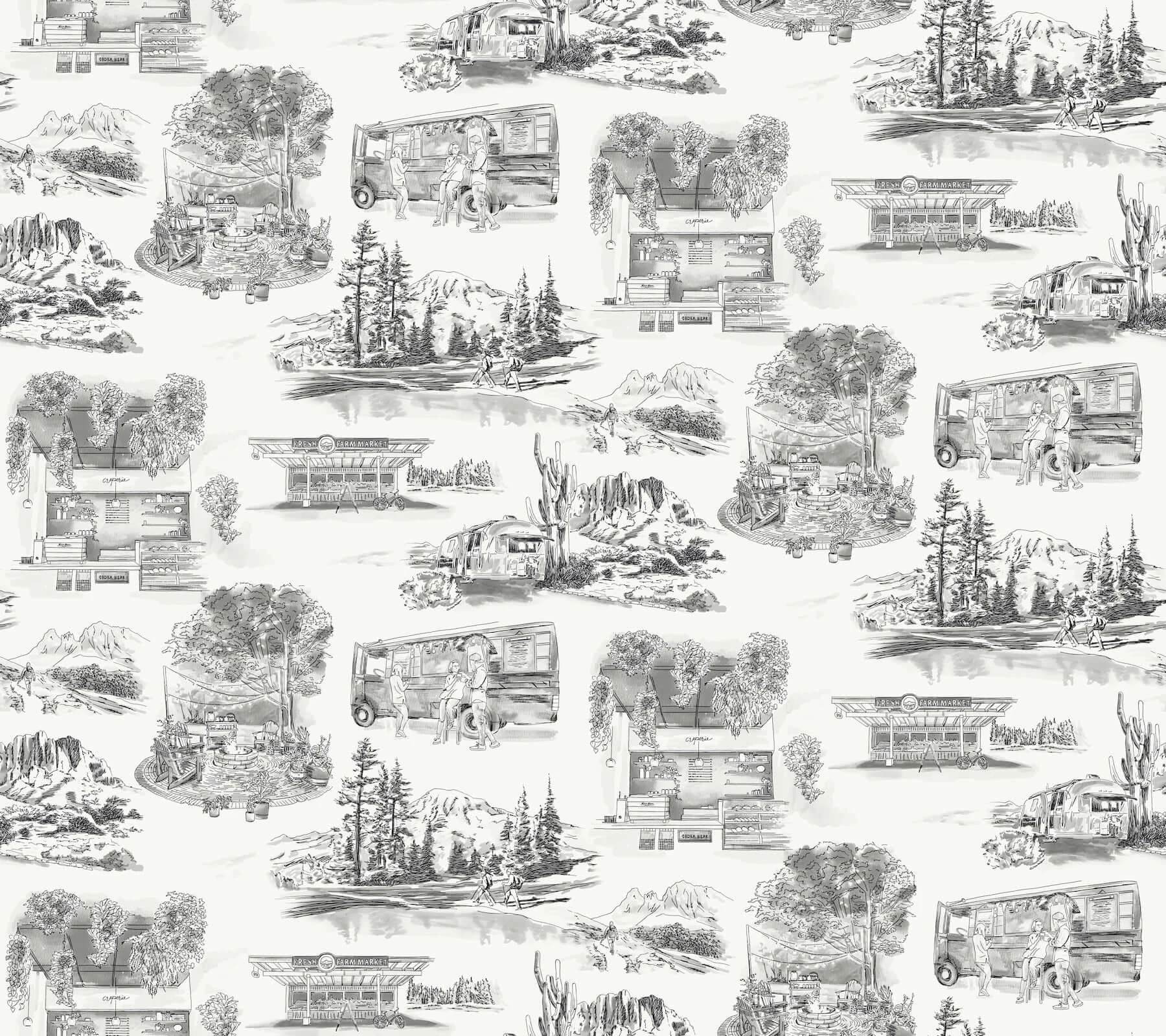Modern Vista Toile Wallpaper Black wallpaper by York Wallcoverings