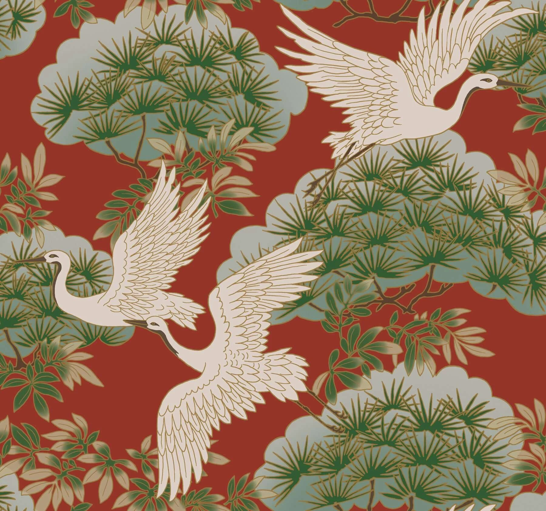 Sprig And Heron Wallpaper Red wallpaper by York Wallcoverings
