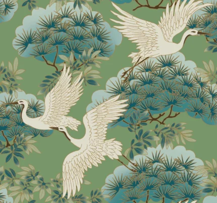 Sprig And Heron Wallpaper Green wallpaper by York Wallcoverings