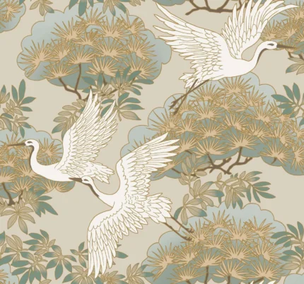 Sprig And Heron Wallpaper Beige wallpaper by York Wallcoverings
