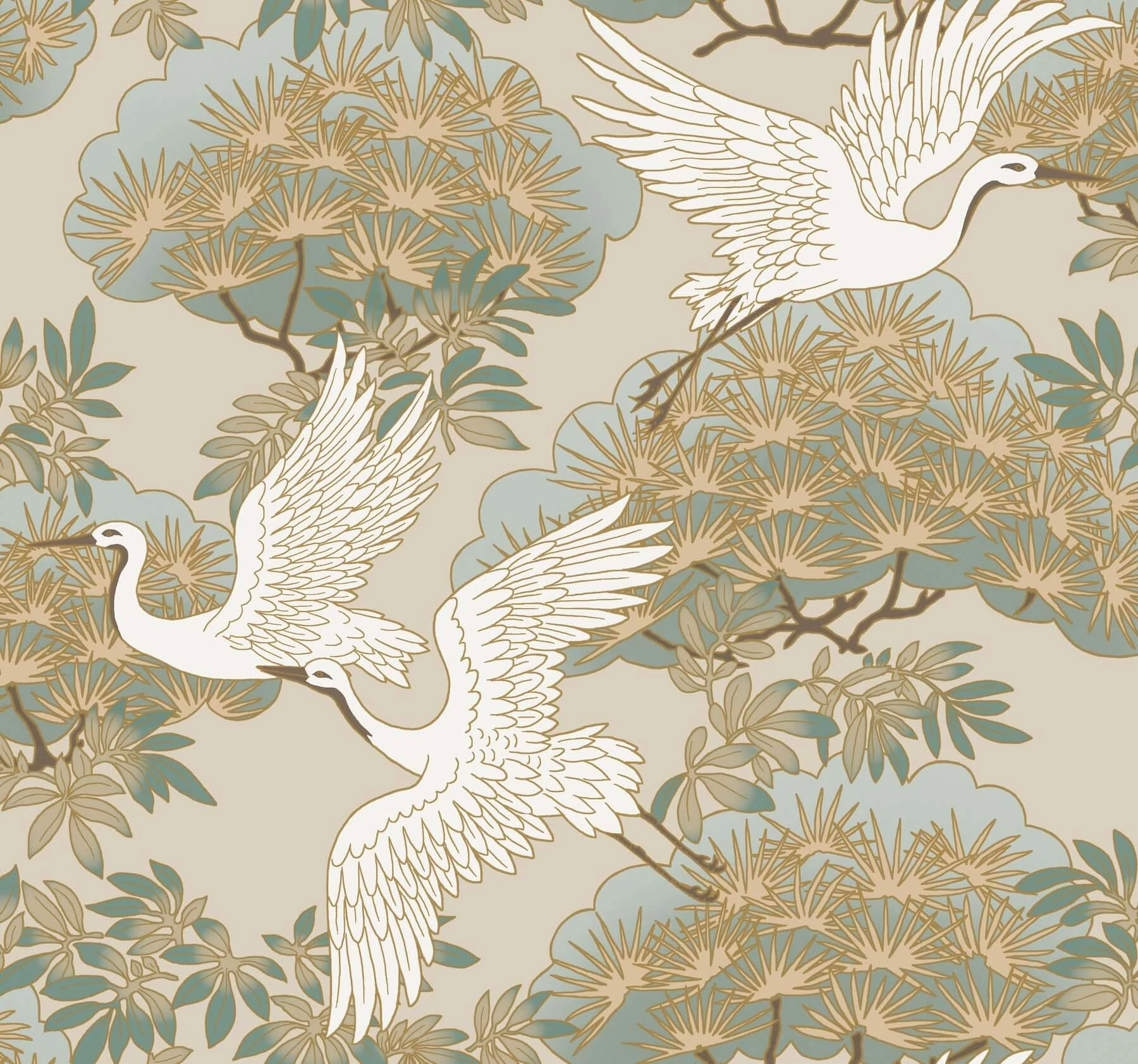 Sprig And Heron Wallpaper Beige wallpaper by York Wallcoverings