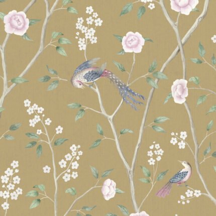 PARADISE BIRDS GOLD Wallpaper by Schumacher