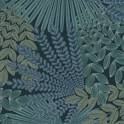 VELVET LEAVES SPRUCE AND BLUE Wallpaper by Schumacher