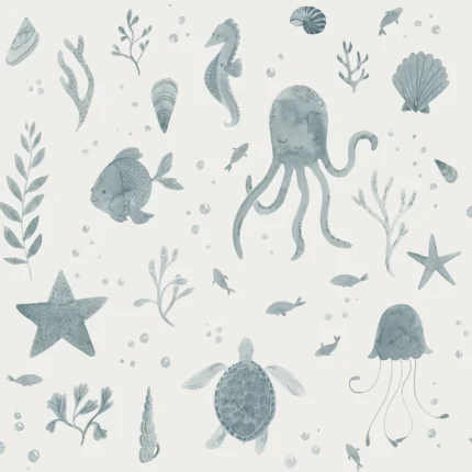 Della Ocean Blue Playful Wallpaper by Sandberg