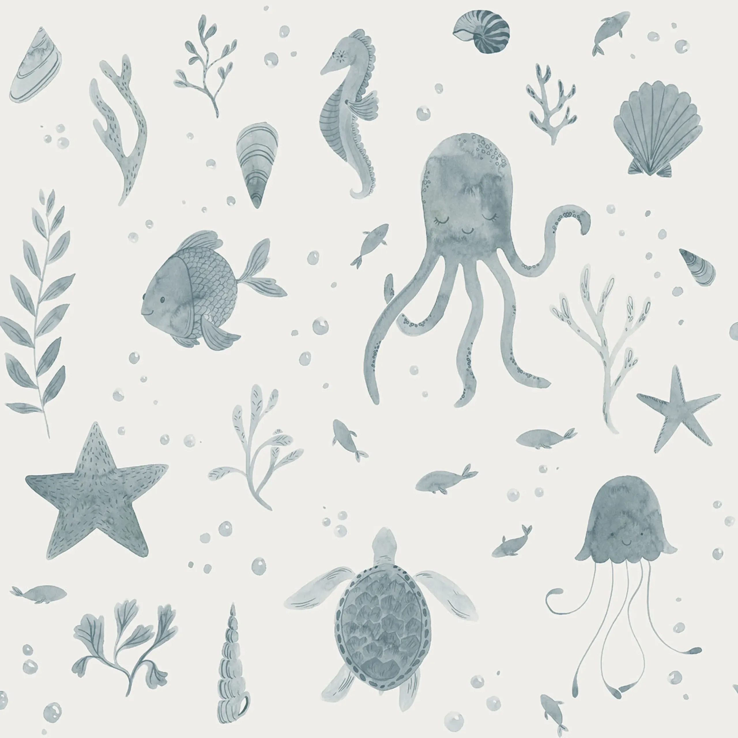 Della Ocean Blue Playful Wallpaper by Sandberg