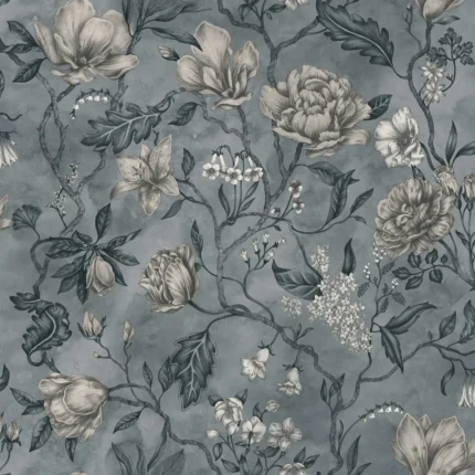 Linda Misty Blue Floral Wallpaper by Sandberg
