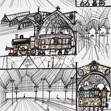 Trains MULTI ON WHITE Wallcovering by Schumacher
