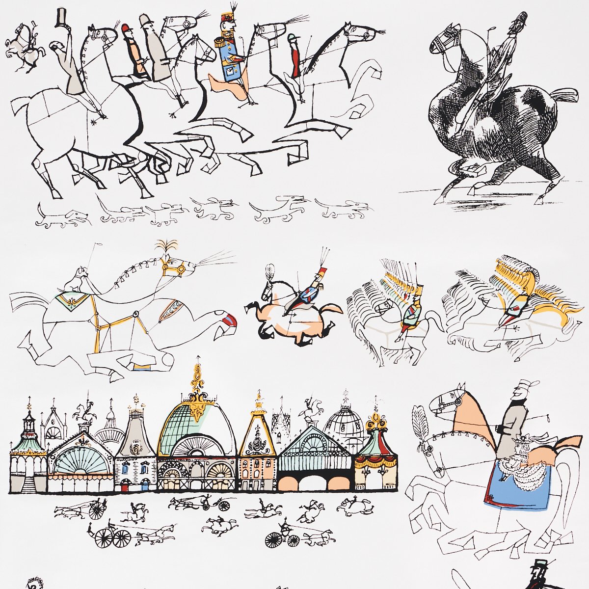 2703960.jpg Horses MULTI ON WHITE Wallcovering by Schumacher Backdrop Wallpaper SCH-2703960