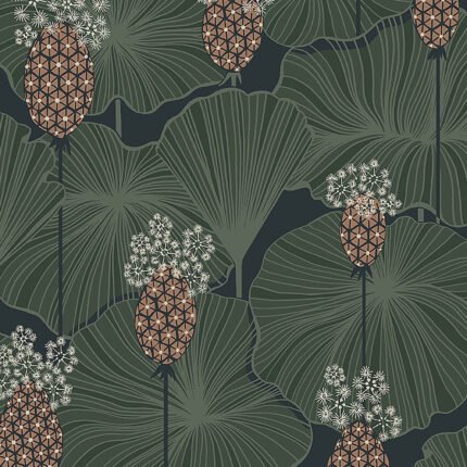 UMBRELLA LEAVES NAVY Wallpaper by Schumacher