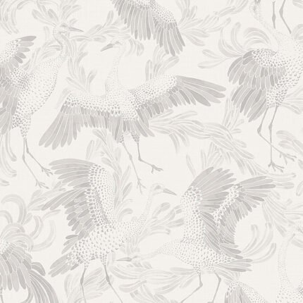 DANCING CRANE GREY Wallpaper by Schumacher