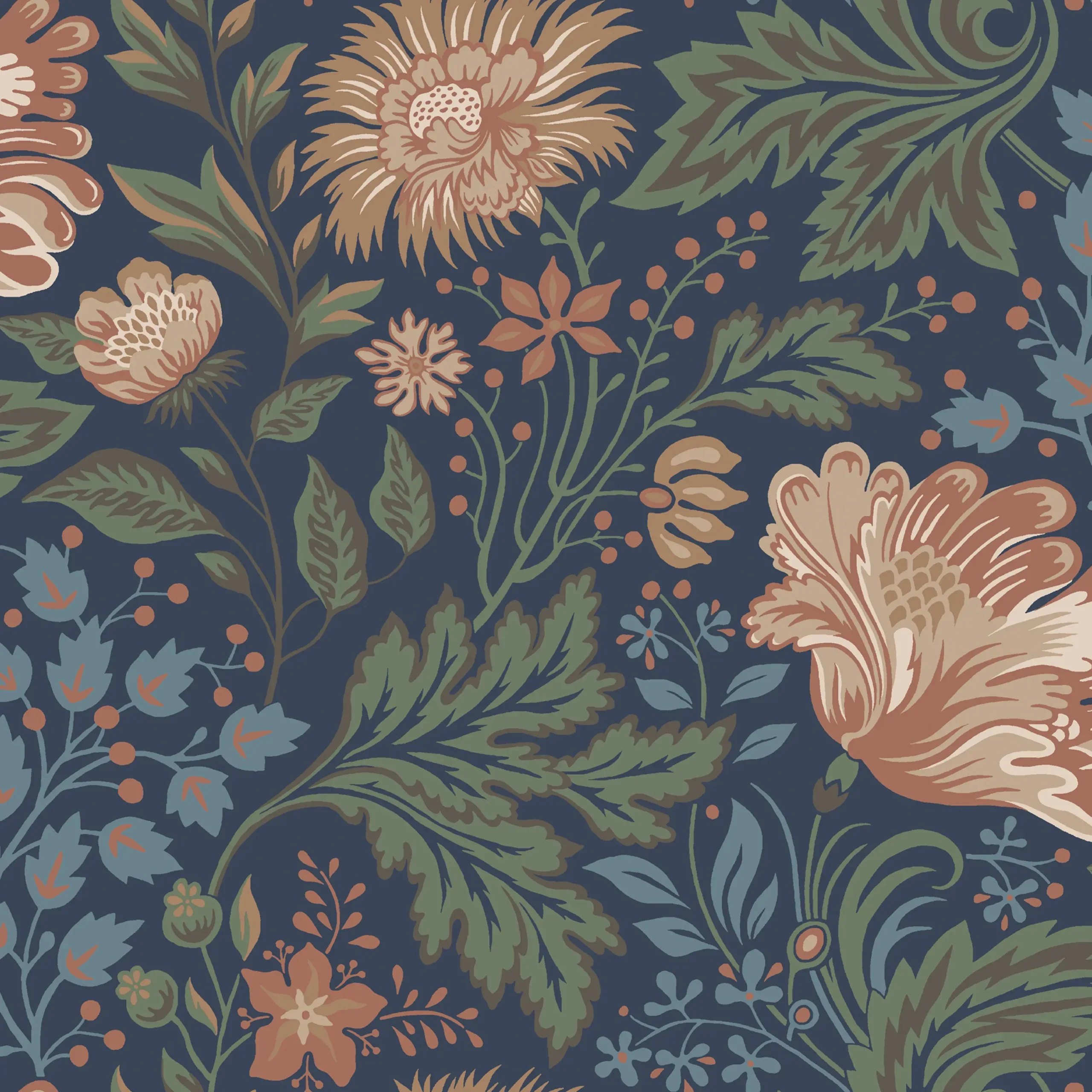 Ava Classic Blue Floral Wallpaper by Sandberg